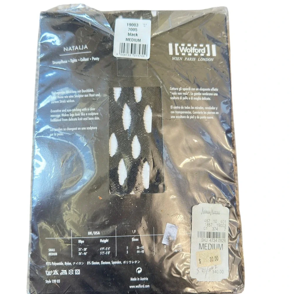 Wolford Natalja Tights Vintage Black Openwork Net Pattern Hosiery Size Medium